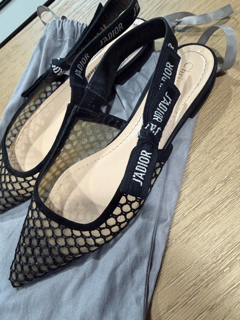 Dior Black Mesh J'Adior Slingback Mules